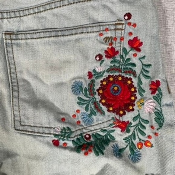 Madewell Embroidered Denim Shorts Women's Floral Perfect Jean Light Wash Size 25 - Picture 13 of 14